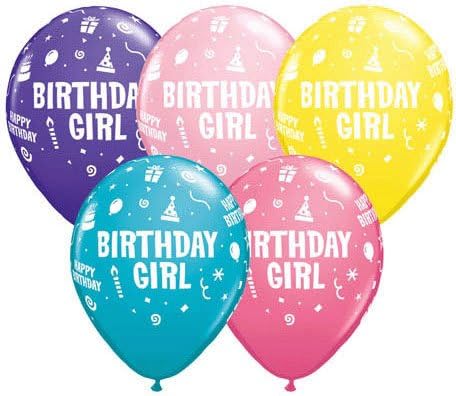11" Birthday Girl Latex Air and Helium safe ,Round multi-Color