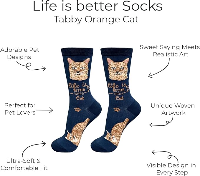 Tabby Orange Cat Pet Lover Socks - Fun - All Season - One Size Fits Most - For Women And Men – Cat Gifts