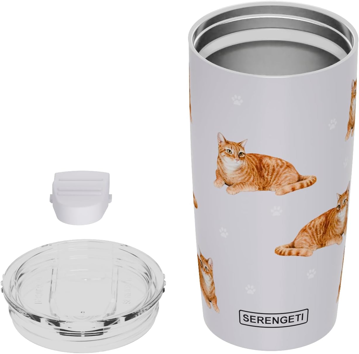 Tabby Orange Cat 20 Oz. Stainless Steel, Vacuum Insulated Tumbler with Spill Proof Lid - 3D Print - Insulated Travel mug for Hot or Cold Drinks (Tabby Orange Cat Tumbler)