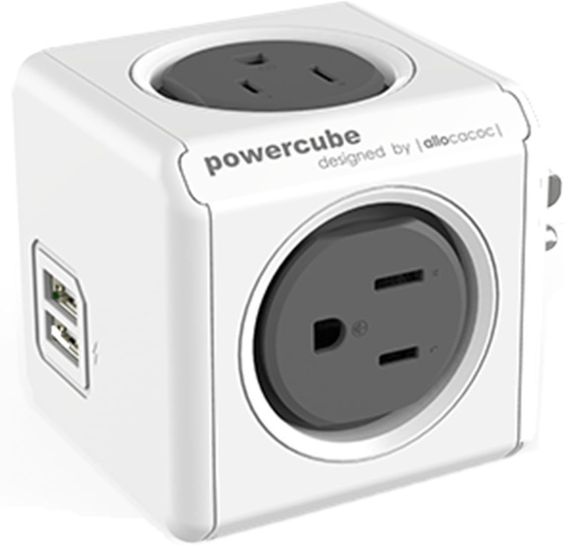 Allocacoc 4200GY/USOUPC PowerCube Original Socket 4 Outlets Dual USB Port Surge Protector Wall Adapter Power Strip with Resettable Fuse,Gray
