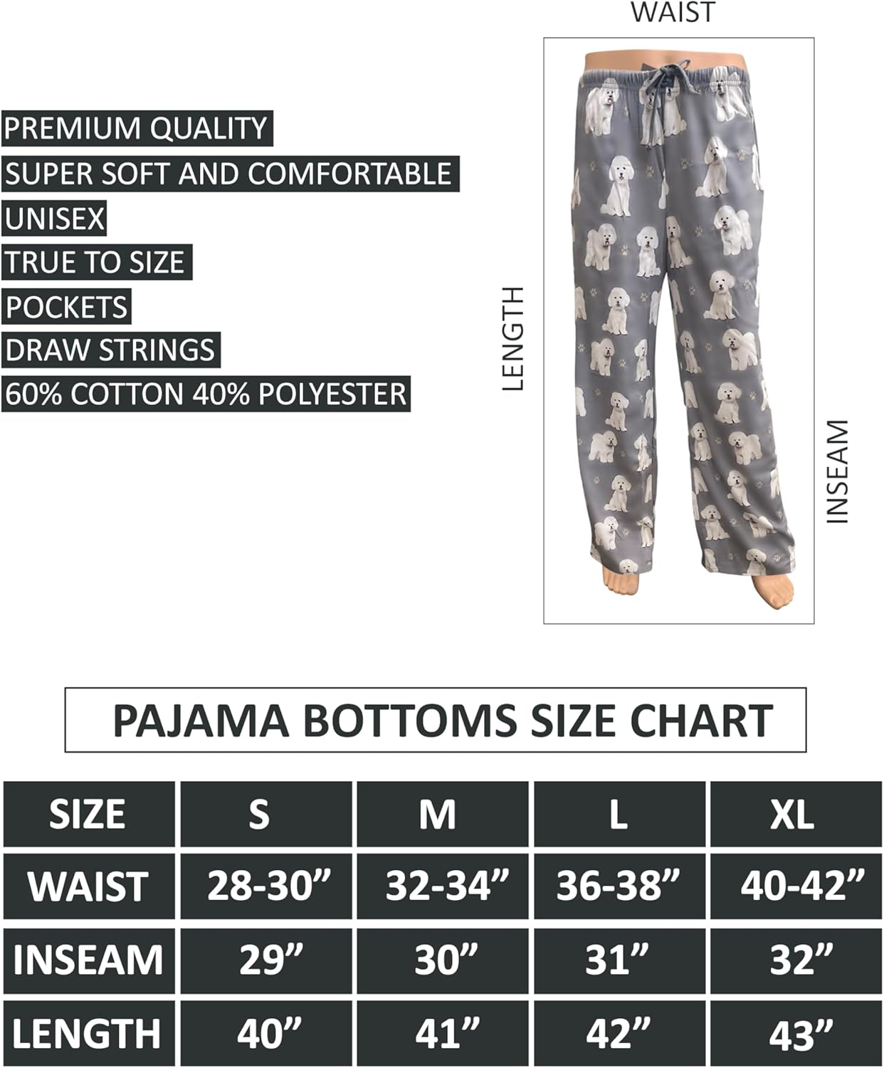 Bichon Frise Dog Lovers Unisex Lightweight Cotton Blend Pajama Bottoms – Super Soft and Comfortable