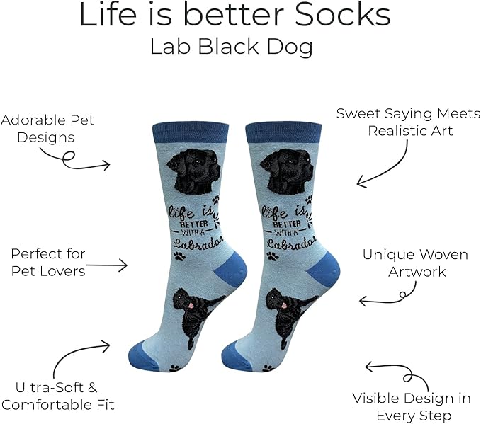 Black Labrador Dog Lovers Socks - Crazy Pet Lover - Novelty Socks Funny Gifts for Dog Lovers - Cute Dog Pattern - Casual Crew Socks - One Size Fits most (Copy)
