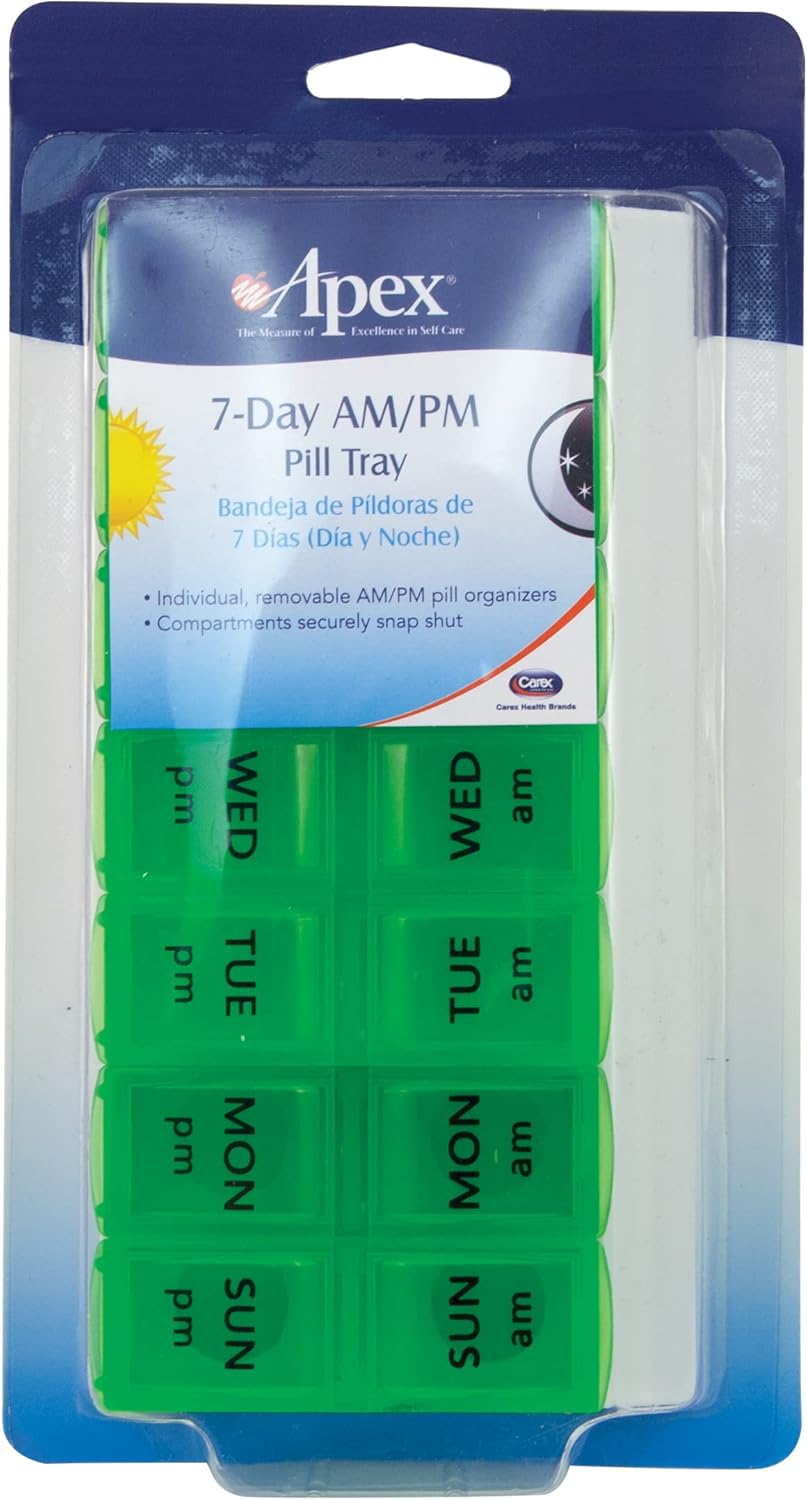 Apex 7 Day AM/PM Weekly Pill Organizer - Weekly Pill Organizer, 2 Times a Day, Easy-Open, Organize Medication or Vitamins, See Through