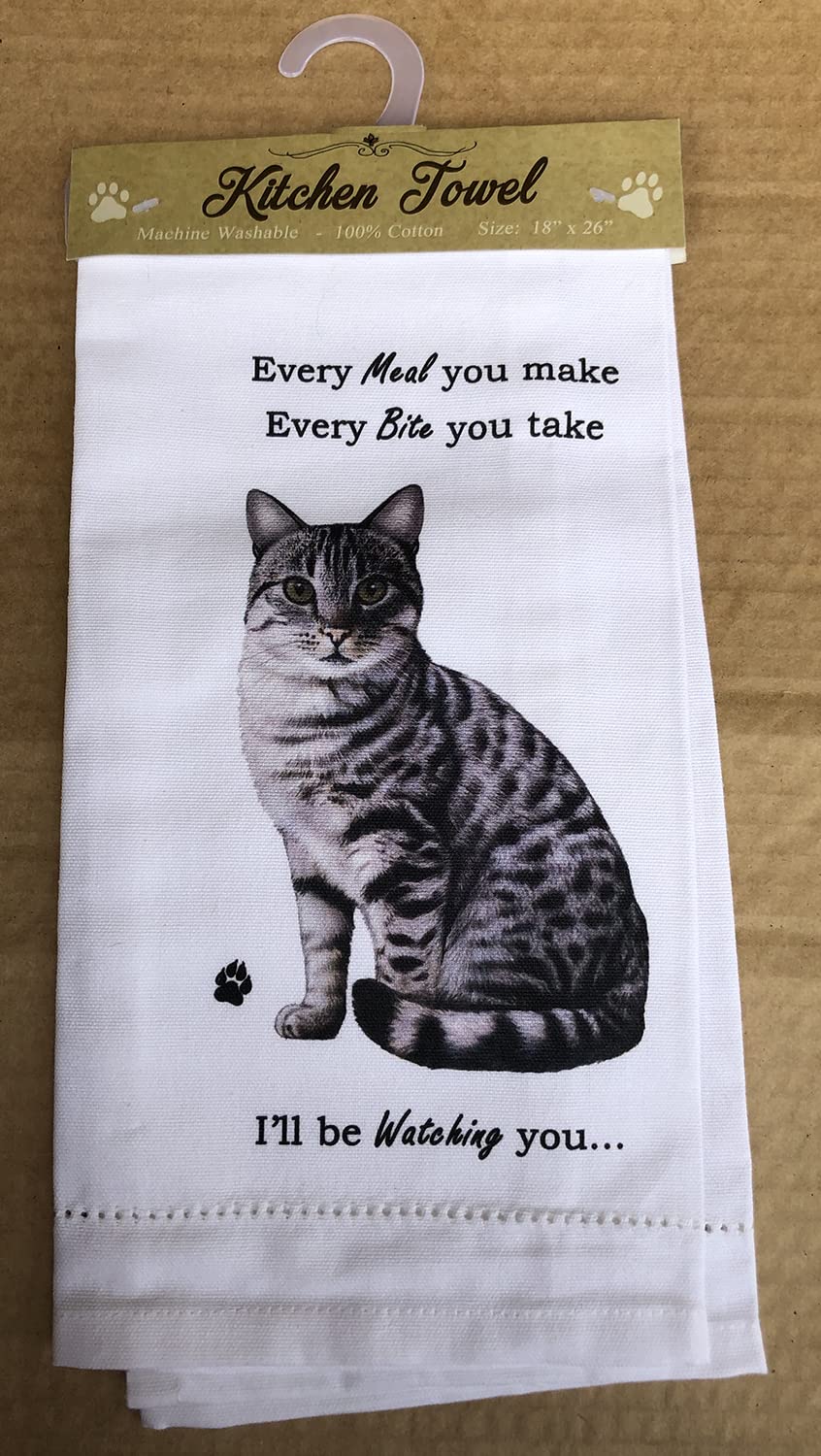 Silver Tabby Cat Lovers Kitchen Towel Tea Towels Soft Highly Absorbent - Reusable - Quick Drying - 100% Natural Cotton