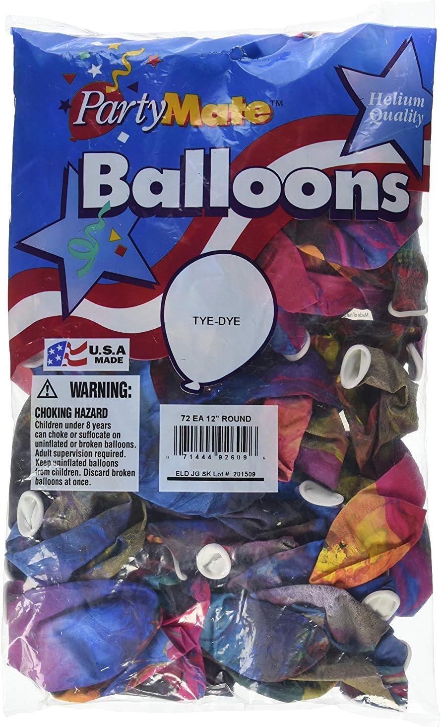 Pioneer Balloon Company 72 Count Tye-Dye Partymate Latex Balloon, 12", Multicolor