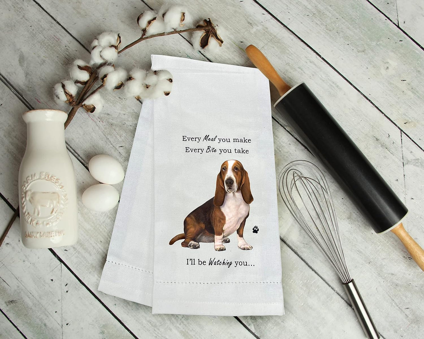 Basset Hound Kitchen Towel - Soft Highly Absorbent - Basset Hound Gifts - Dish Towels for Washing Dishes - Tea Towels - Reusable - Quick Drying - 100% Natural Cotton - Towels For Pet Lovers