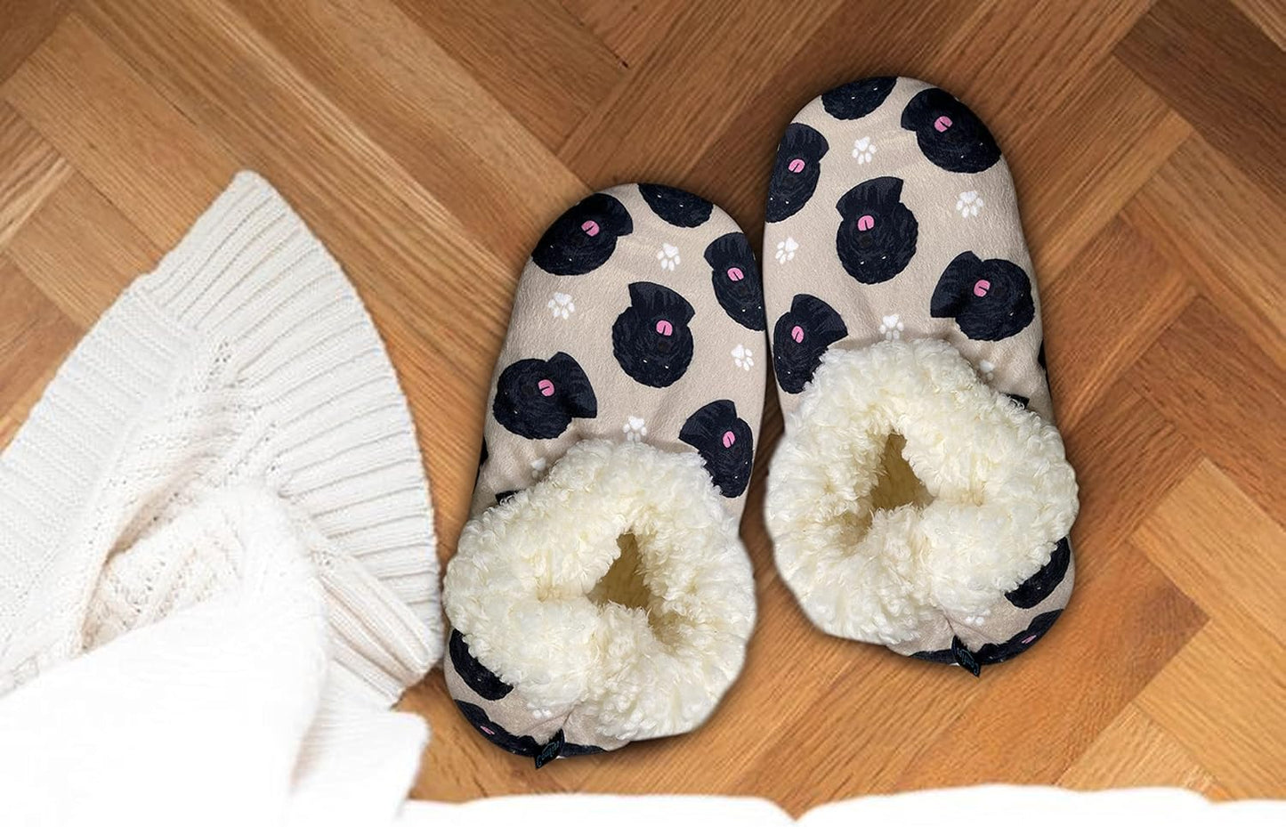 Black Labradoodle Super Soft Women/ Men Slippers - One Size Fits Most - Cozy House Slippers - Non Skid Bottom