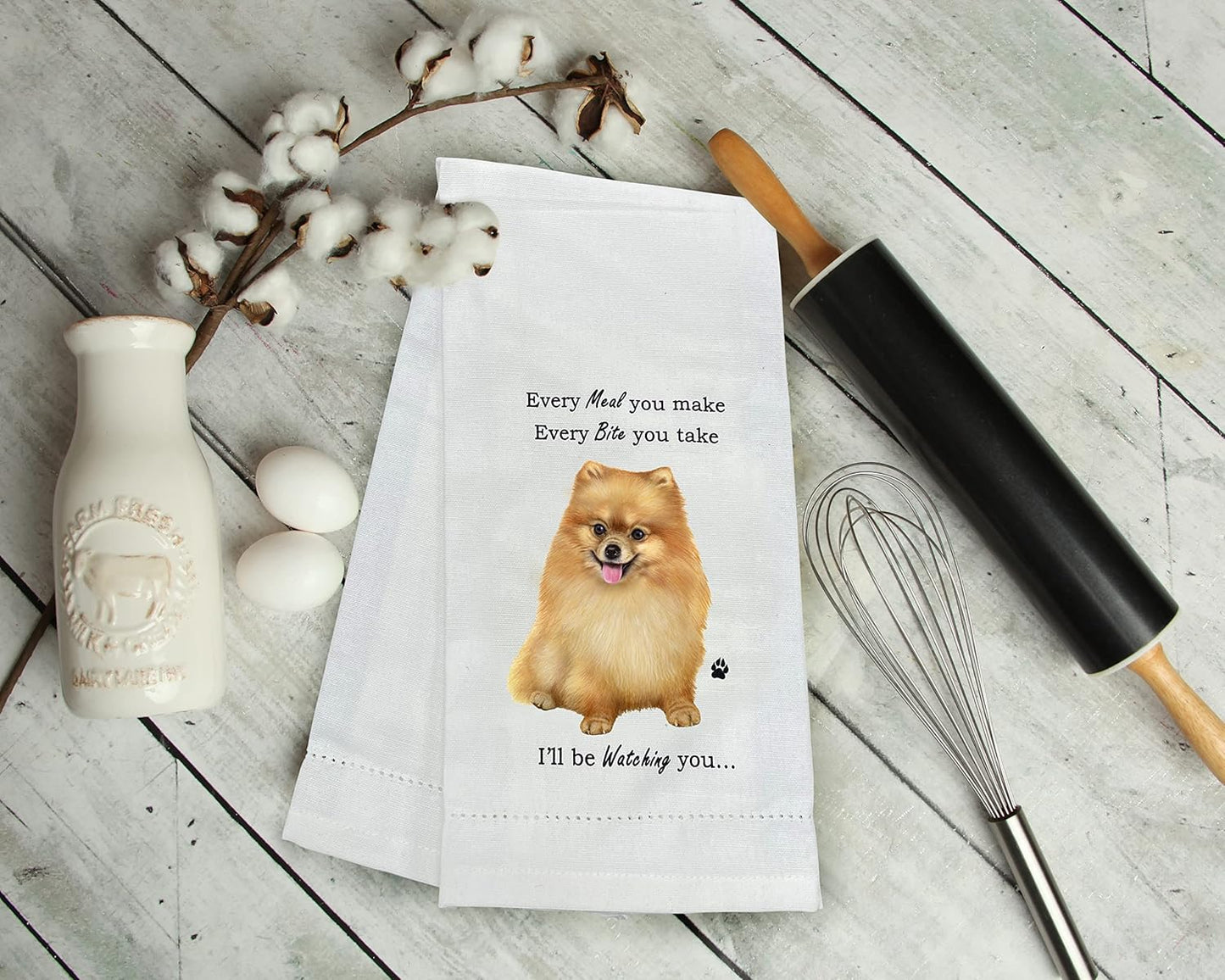 Pomeranian Dog Lovers Kitchen Towel - Soft Highly Absorbent - Dish&Tea Towels - Reusable - Quick Drying - 100% Natural Cotton