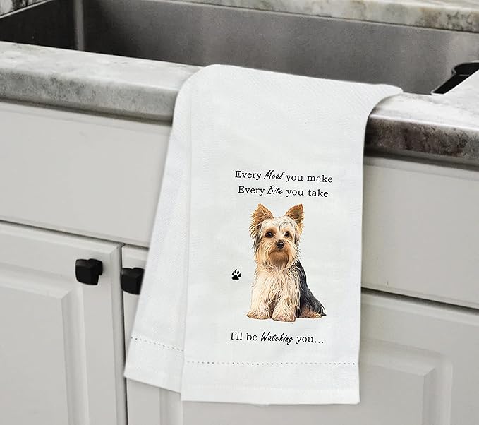 Yorkie Kitchen Towel - Soft Highly Absorbent - Dish Towels for Washing Dishes - Tea Towels - Reusable - Quick Drying - 100% Natural Cotton