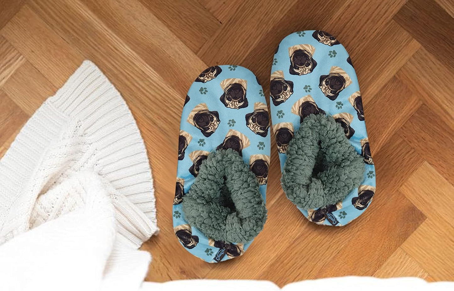 Pug Tan Dog Lovers Super Soft Unisex Slippers - One Size Fits Most - Cozy House Slippers - Non Skid Bottom - perfect for Chihuahua gifts