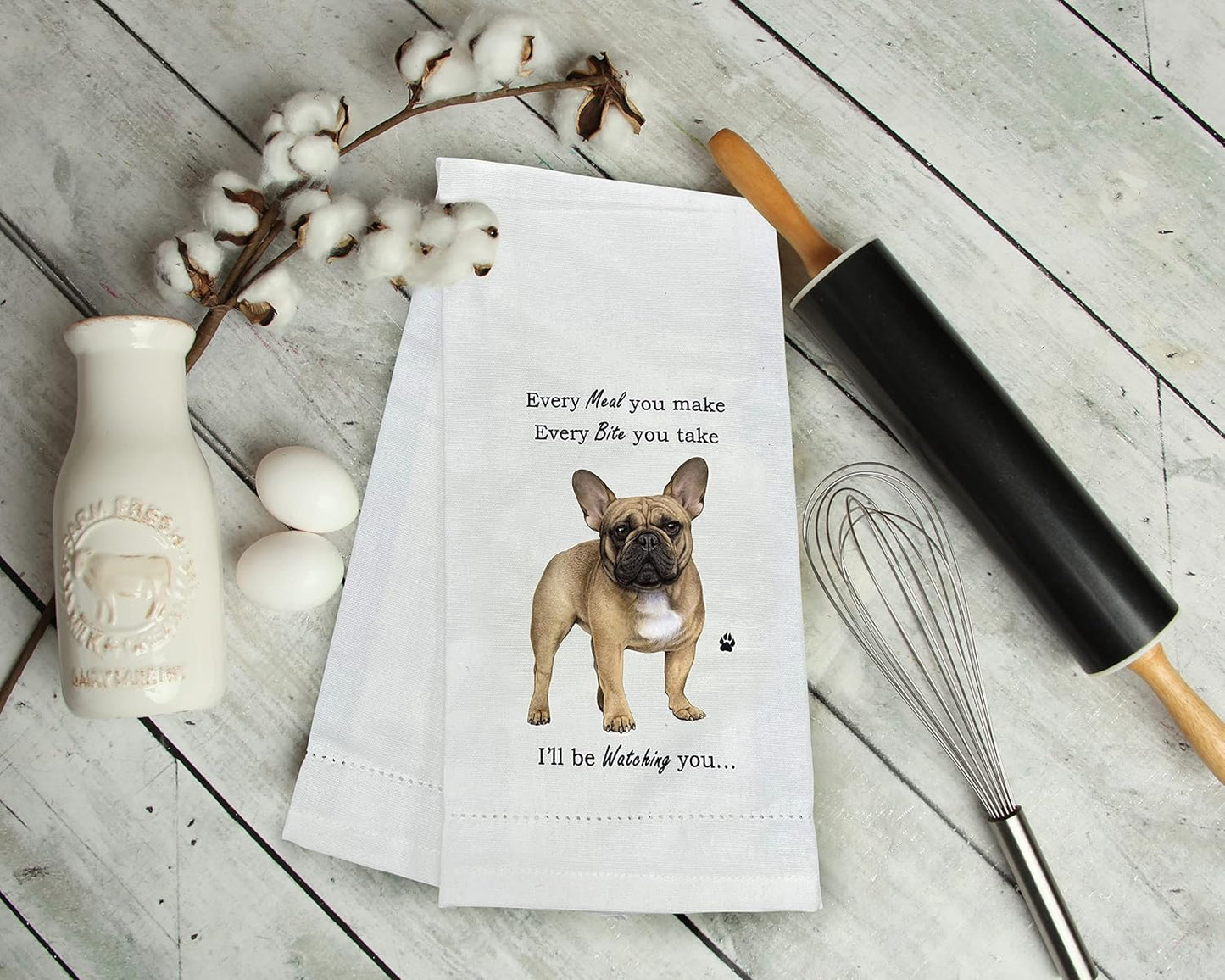 French Bulldog Kitchen Towel - Soft Highly Absorbent - Dish Towels for Washing Dishes - Tea Towels - Reusable - Quick Drying - 100% Natural Cotton