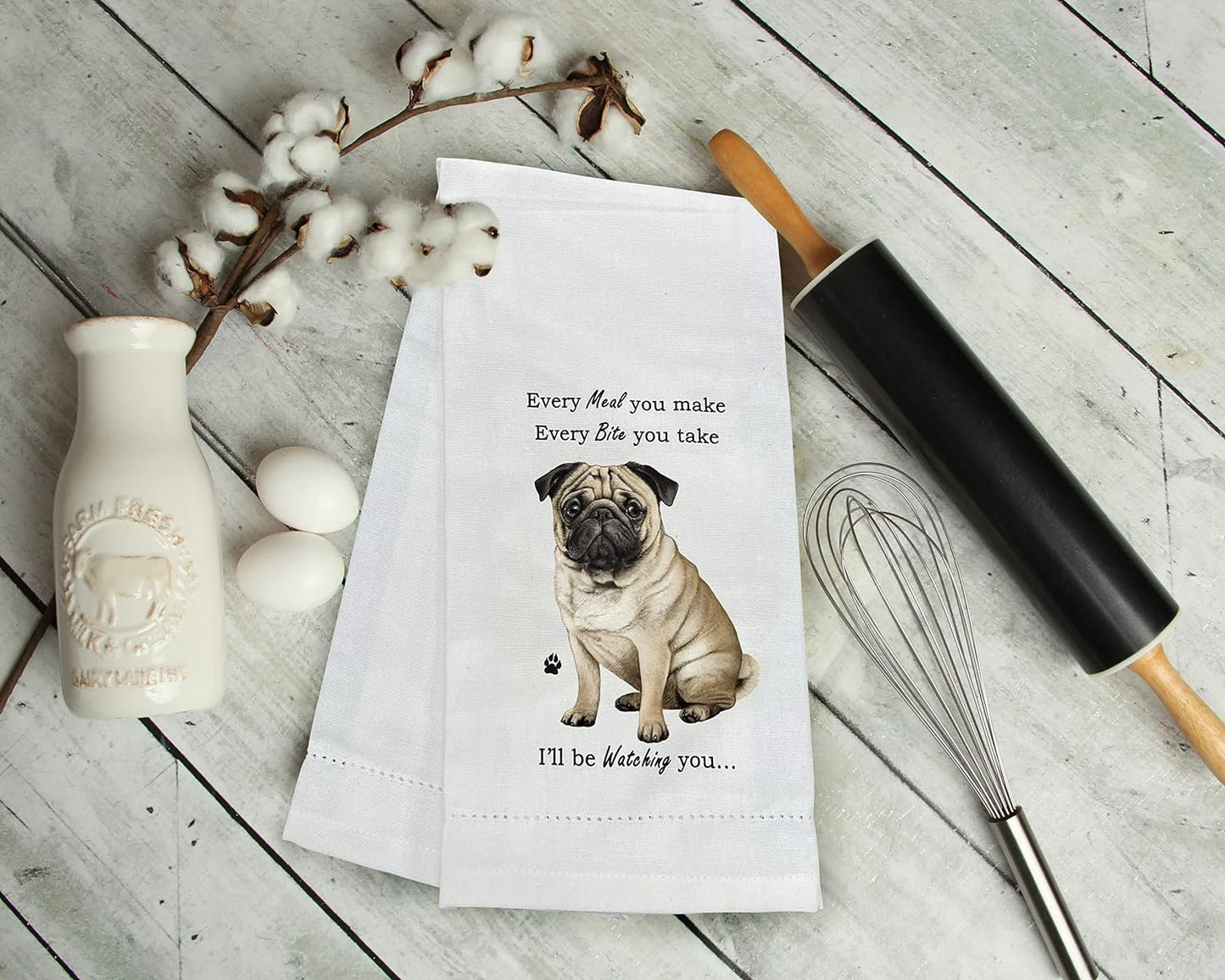Pug Lovers Kitchen Towel - Soft Highly Absorbent- Dish & Tea Towels - Reusable - Quick Drying - 100% Natural Cotton