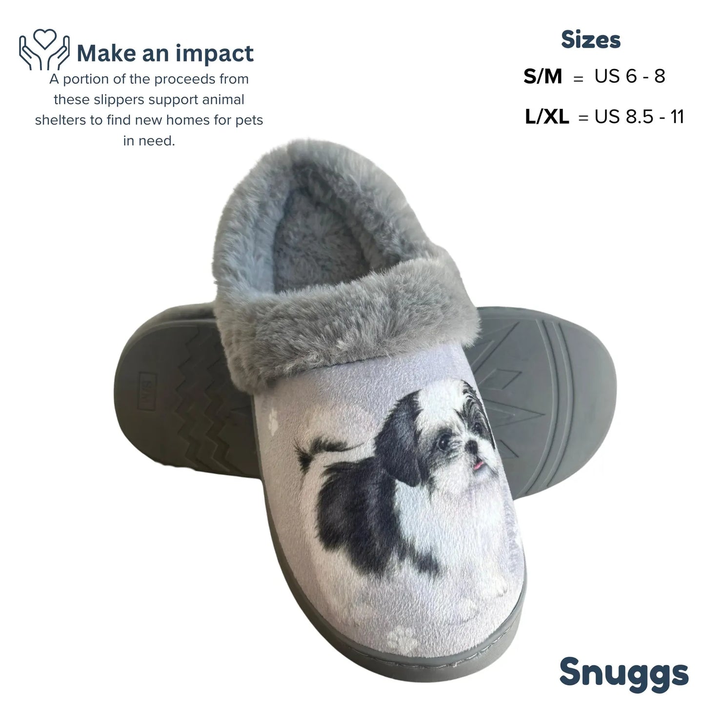 Shih Tzu, Black and white Lovers Snuggs Slippers - Cozy and Comfy for Pet Lovers - Gift Ideas for Pet Lovers