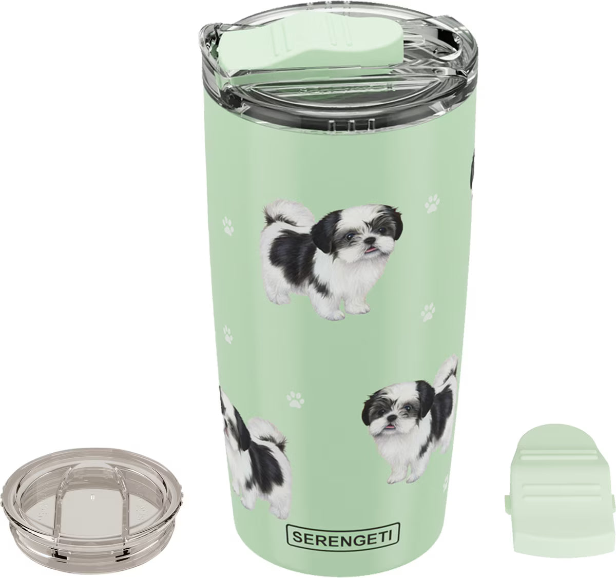 Shih Tzu Black and White Dog Lovers Tumbler - Stainless Steel, Vacuum Insulated Tumbler with Spill Proof Lid - 3D Print - Insulated Travel mug for Hot or Cold Drinks