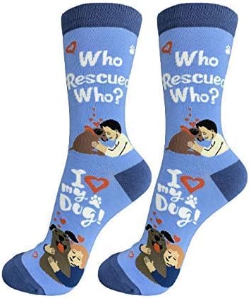 Pet Lover Socks - Fun - All Season - One Size Fits Most - For Women And Men – Cat And Dog Gifts (Who Rescued Who)