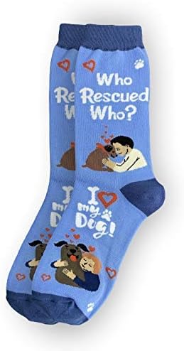 Pet Lover Socks - Fun - All Season - One Size Fits Most - For Women And Men – Cat And Dog Gifts (Who Rescued Who)