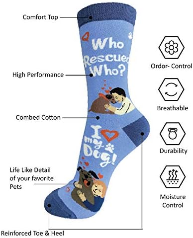 Pet Lover Socks - Fun - All Season - One Size Fits Most - For Women And Men – Cat And Dog Gifts (Who Rescued Who)