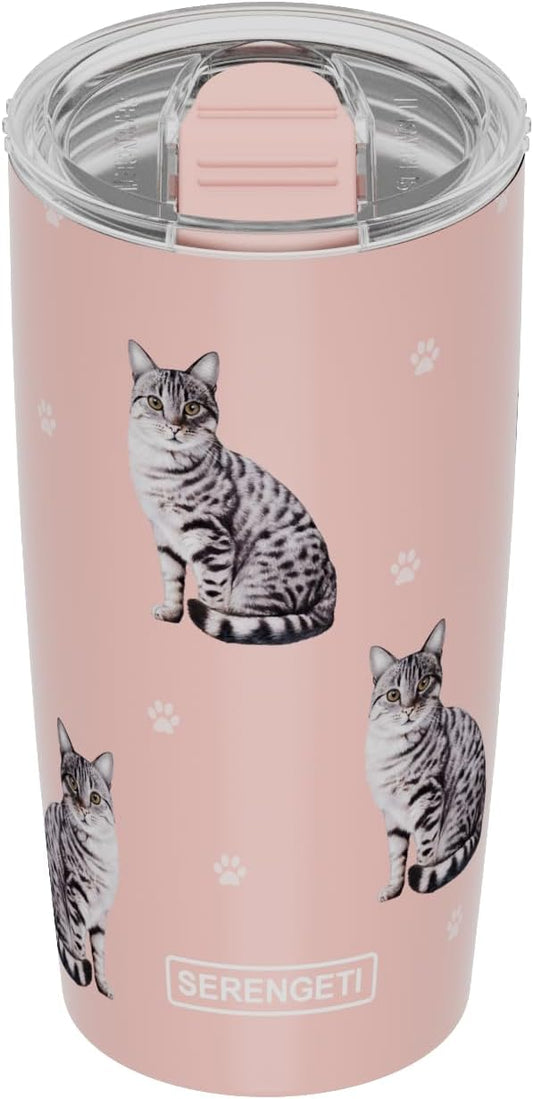 Tabby Silver Cat 20 Oz. Stainless Steel, Vacuum Insulated Tumbler with Spill Proof Lid - 3D Print - Insulated Travel mug for Hot or Cold Drinks (Tabby Silver Cat Tumbler)