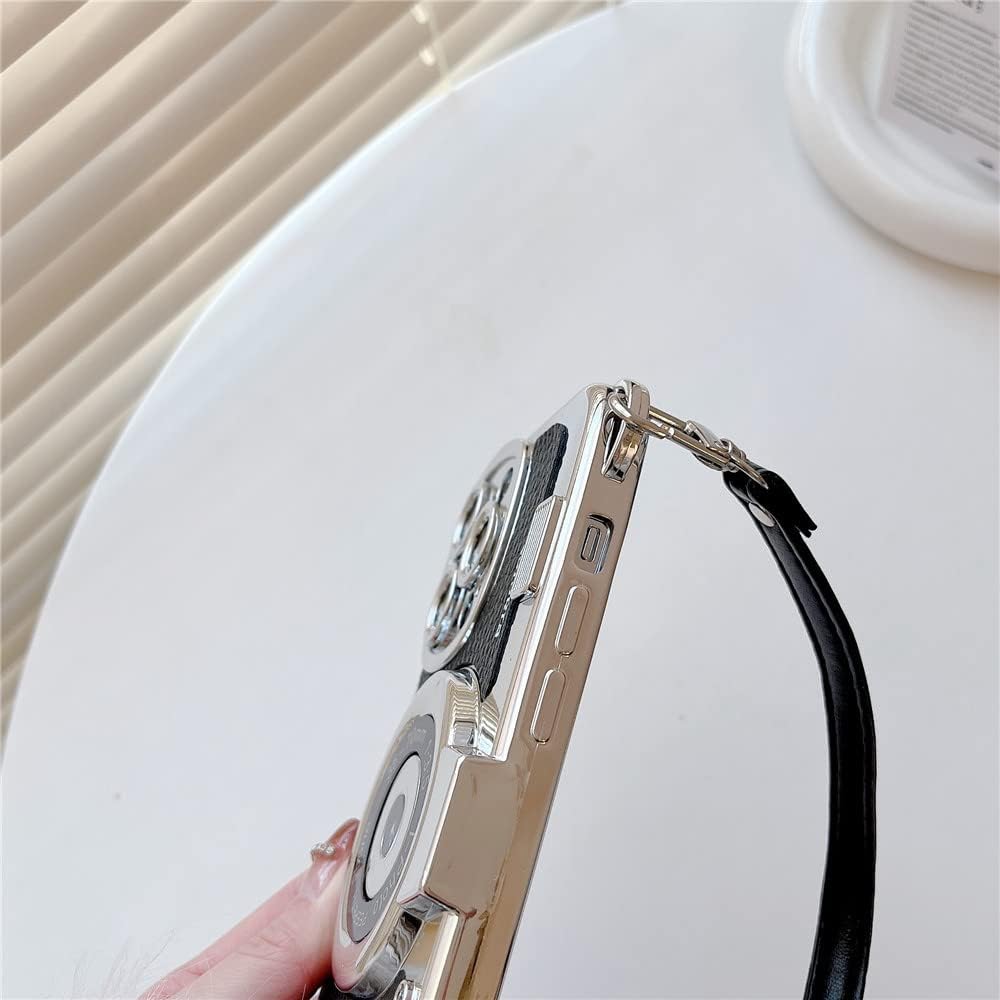 for iPhone 12 14 Pro Max 11 13 Pro Max Leather Pattern Protect Cover 3D Camera Hand Strap Couple Gift case,5,for iPhone 14