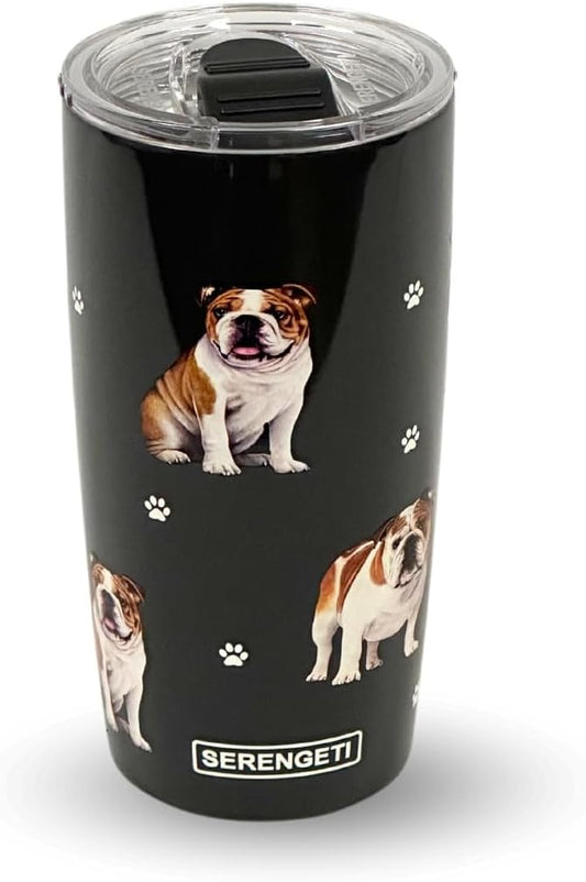 Bulldog Lovers 20 Oz. Stainless Steel, Vacuum Insulated Tumbler with Spill Proof Lid - 3D Print - Insulated Travel mug for Hot or Cold Drinks