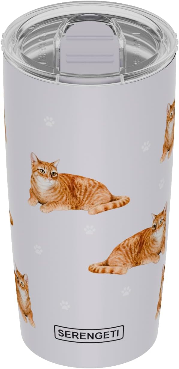 Tabby Orange Cat 20 Oz. Stainless Steel, Vacuum Insulated Tumbler with Spill Proof Lid - 3D Print - Insulated Travel mug for Hot or Cold Drinks (Tabby Orange Cat Tumbler)
