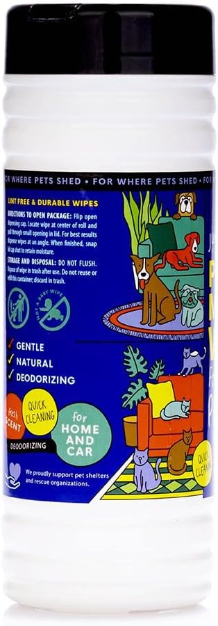 Pet Mess Wipes for Pets Cleansing, Wipes for Dogs and Puppies–Remove Fur, Dander, Smells from Vehicle Seats, Washable Furniture, Wood, Tile, and Laminate Floors, 50 Count (Pack of 1)