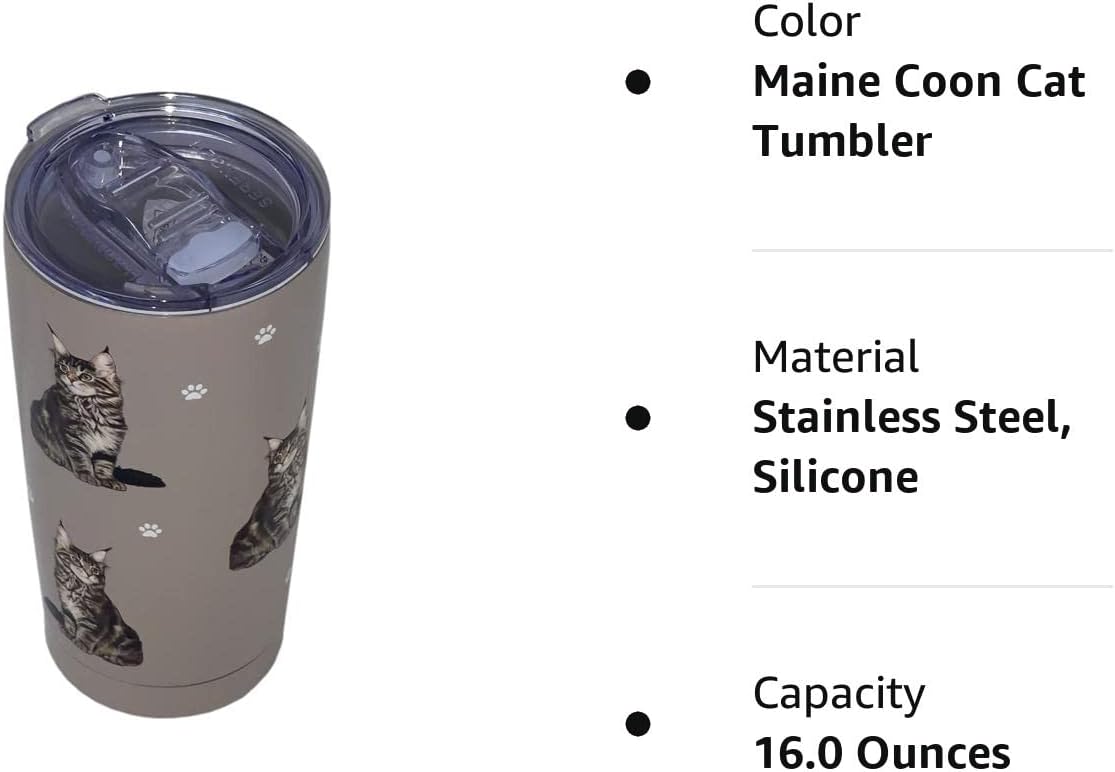 Maine Coon Cat Lover Tumbler 20 Oz. Stainless Steel, Vacuum Insulated Tumbler with Spill Proof Lid - 3D Print - Insulated Travel mug for Hot or Cold Drinks