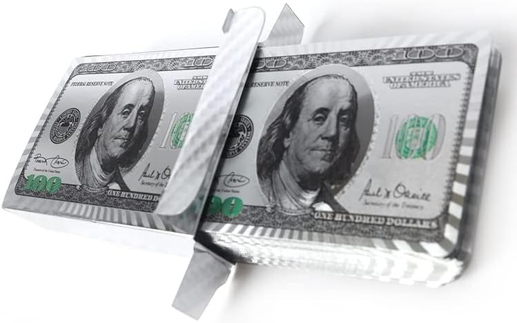 Classic Silver & Green 1 Deck of 24k Playing Cards with Dollar Pattern, Waterproof Playing Cards & Flexible Poker with Box - Classic Magic Tricks Tool for Gift Party and Game