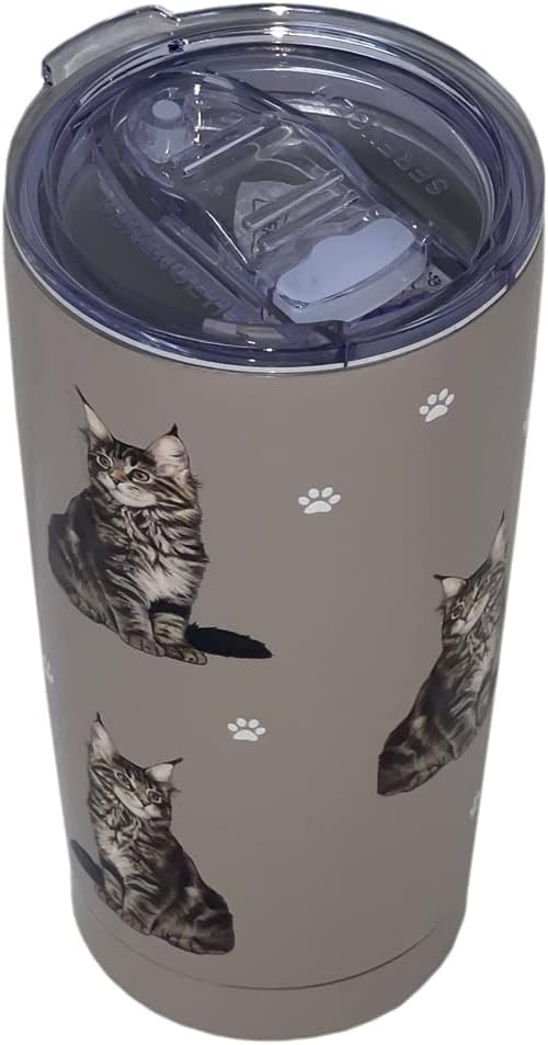 Maine Coon Cat Lover Tumbler 20 Oz. Stainless Steel, Vacuum Insulated Tumbler with Spill Proof Lid - 3D Print - Insulated Travel mug for Hot or Cold Drinks