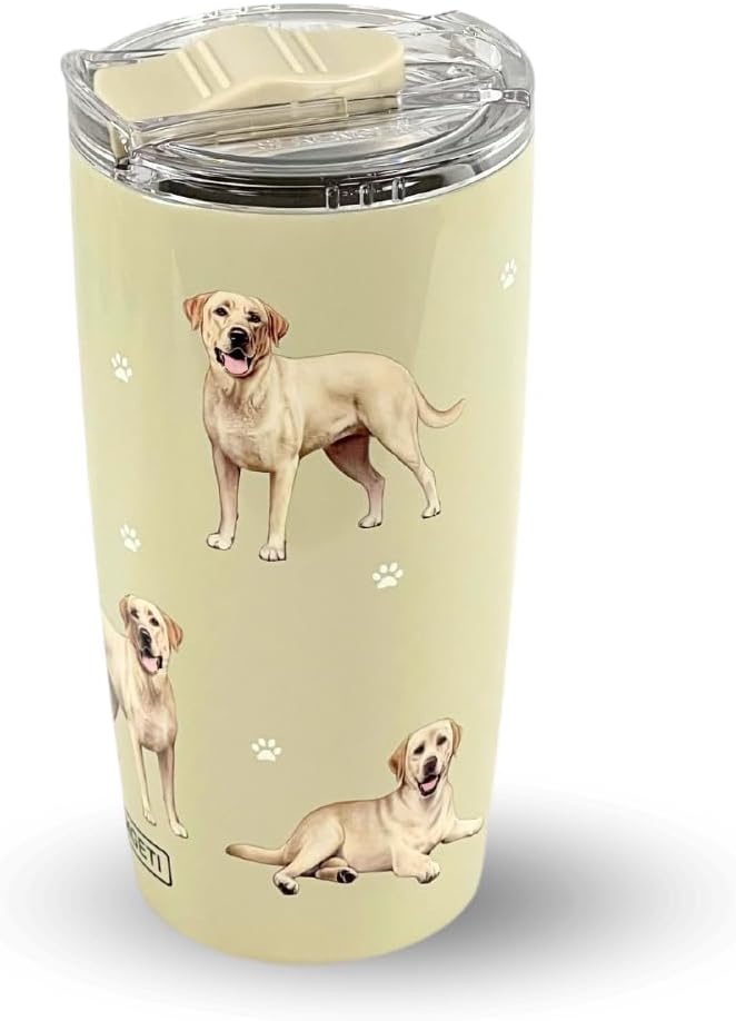 Yellow Labrador Dog Lovers 20 Oz . Stainless Steel, Vacuum Insulated Tumbler with Spill Proof Lid - 3D Print - Insulated Travel mug for Hot or Cold Drinks (Labrador Yellow Tumbler)