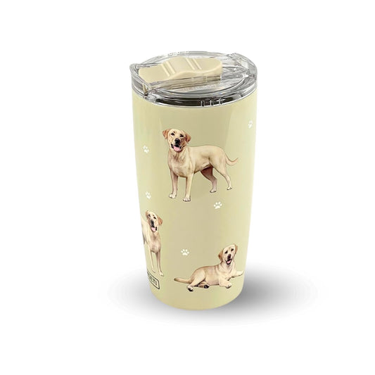 Yellow Labrador Dog Lovers 20 Oz . Stainless Steel, Vacuum Insulated Tumbler with Spill Proof Lid - 3D Print - Insulated Travel mug for Hot or Cold Drinks (Labrador Yellow Tumbler)
