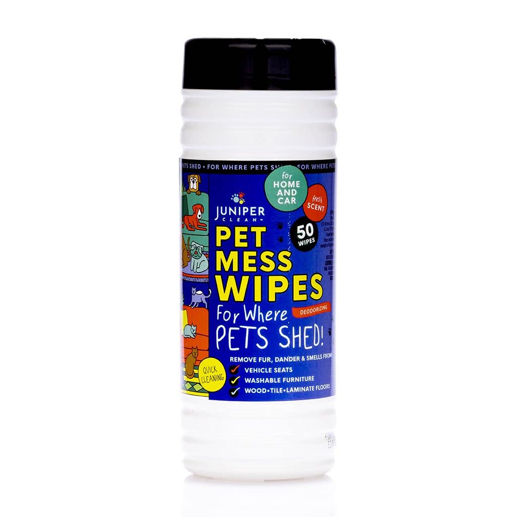 Pet Mess Wipes for Pets Cleansing, Wipes for Dogs and Puppies–Remove Fur, Dander, Smells from Vehicle Seats, Washable Furniture, Wood, Tile, and Laminate Floors, 50 Count (Pack of 1)