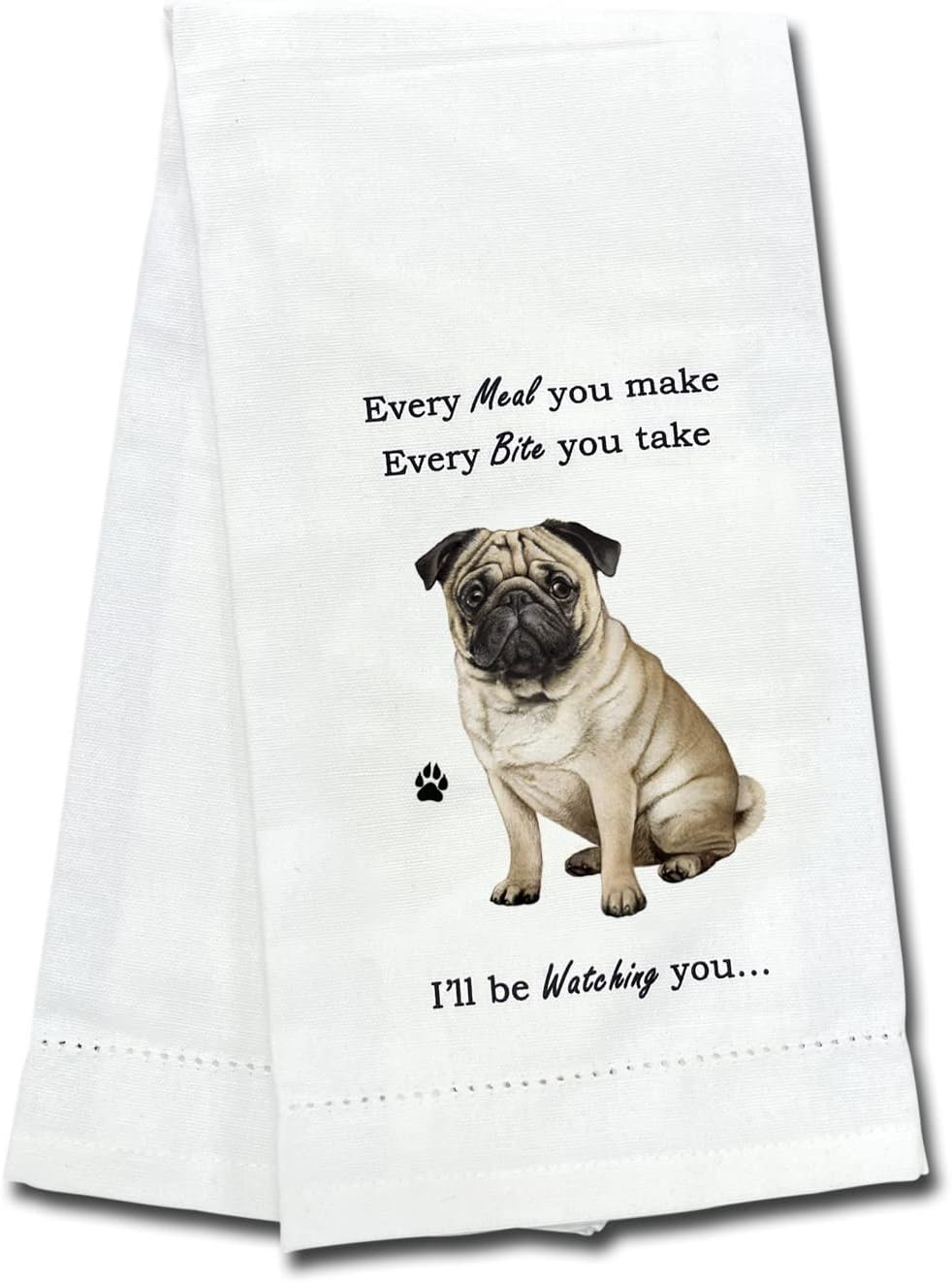 Pug Lovers Kitchen Towel - Soft Highly Absorbent- Dish & Tea Towels - Reusable - Quick Drying - 100% Natural Cotton