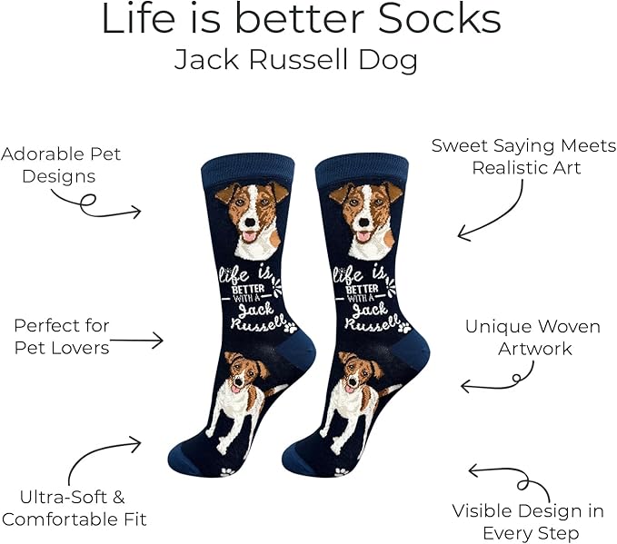 Jack Russell Dog Lovers Socks - All Season - One Size Fits Most - Unisex,Premium Quality