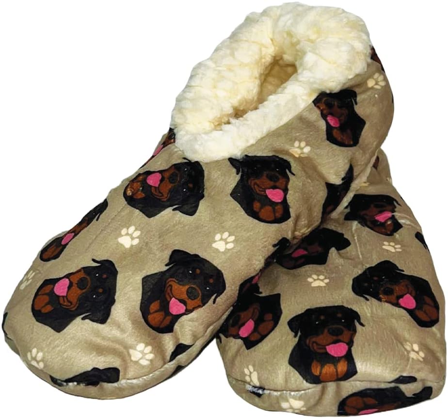 Rottweiler Dog Lovers Super Soft Slippers  - Cozy House Slippers - Non Skid Bottom - One Size Fits Most - Sherpa slipper - Pet Lover Gifts For Men And Women