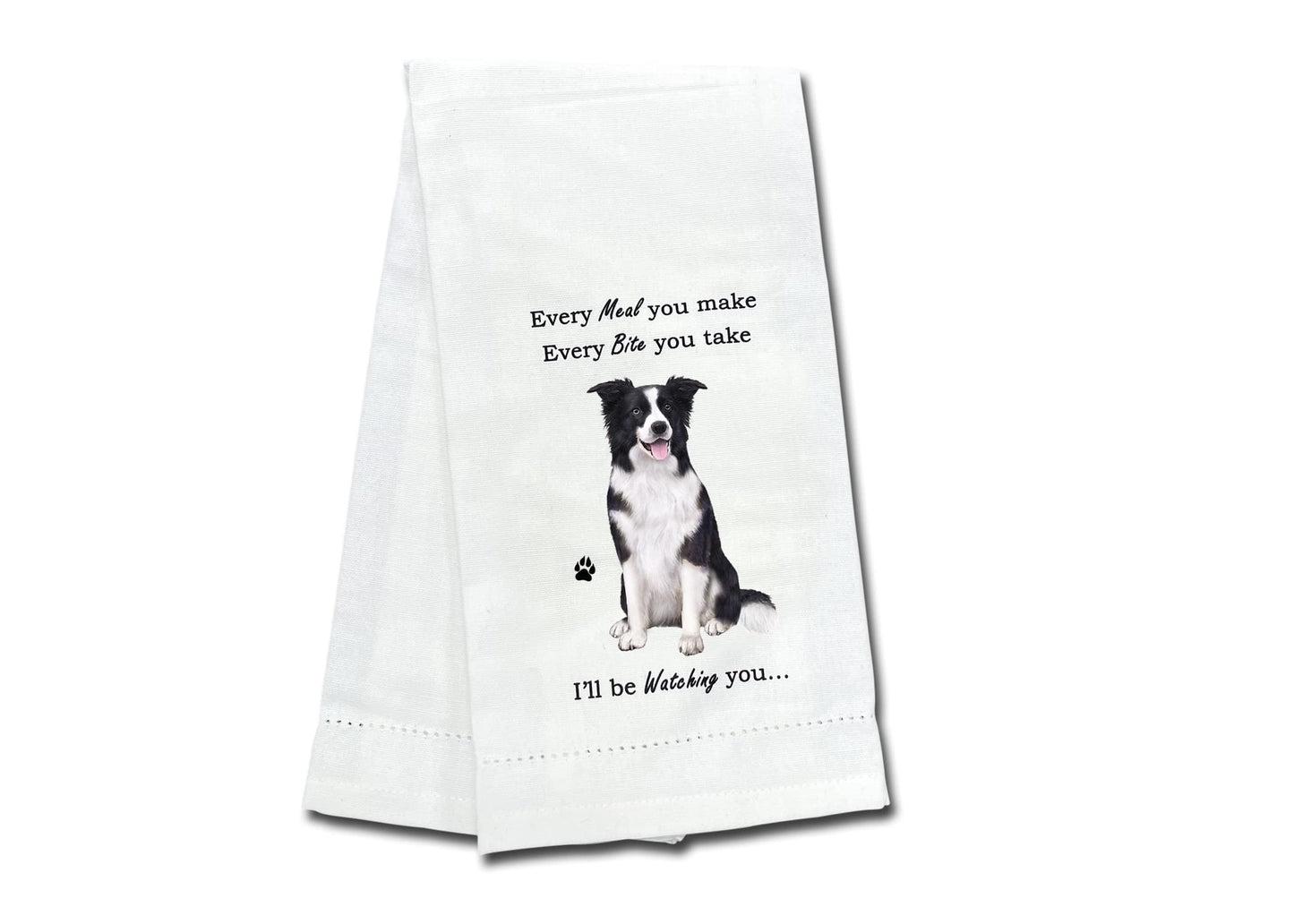 Border Collie Dog Lovers Kitchen Towel, Tea Towel - Soft Highly Absorbent - Reusable - Quick Drying - 100% Natural Cotton