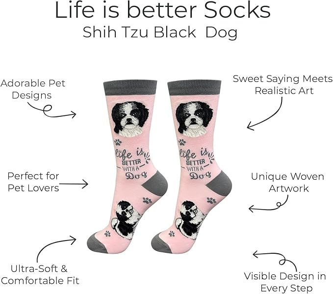 Shih Tzu Black and white Dog Lovers Socks - All Season - One Size Fits Most - Unisex,Premium Quality