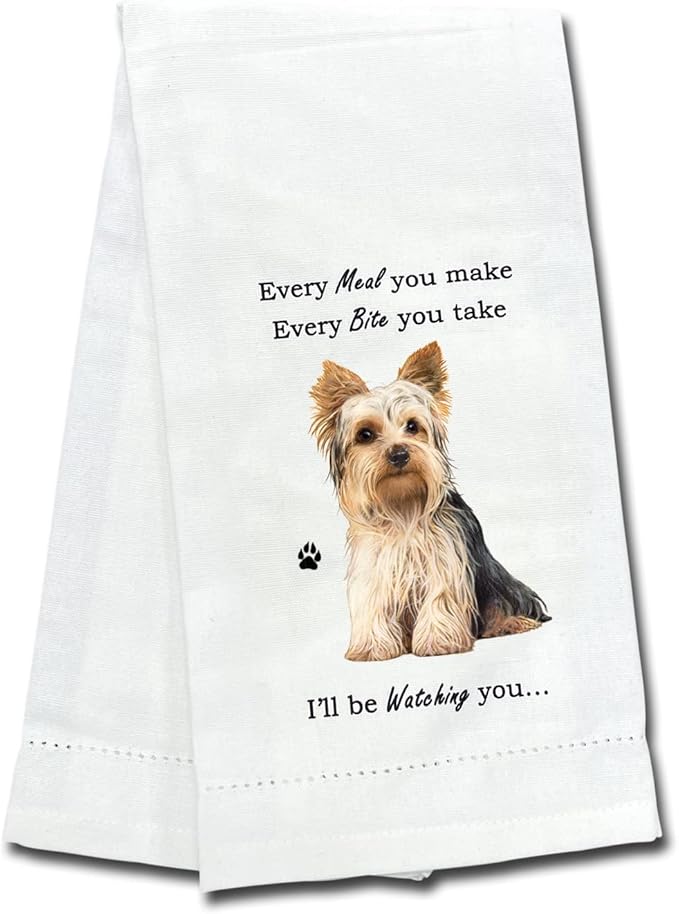 Yorkie Kitchen Towel - Soft Highly Absorbent - Dish Towels for Washing Dishes - Tea Towels - Reusable - Quick Drying - 100% Natural Cotton