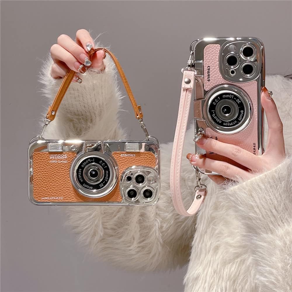for iPhone 12 14 Pro Max 11 13 Pro Max Leather Pattern Protect Cover 3D Camera Hand Strap Couple Gift case,5,for iPhone 14