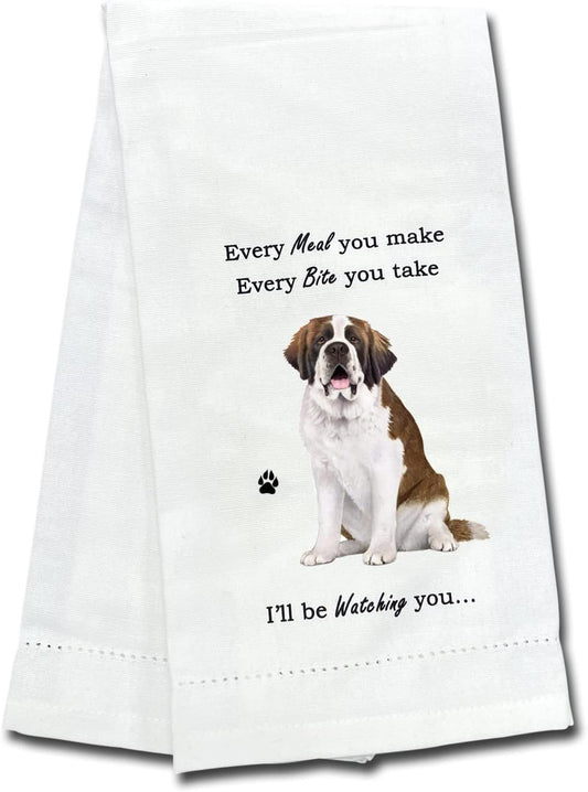 Saint Bernard Dog Lovers Kitchen Towel - Soft Highly Absorbent - Dish Towels for Washing Dishes - Tea Towels - Reusable - Quick Drying - 100% Natural Cotton
