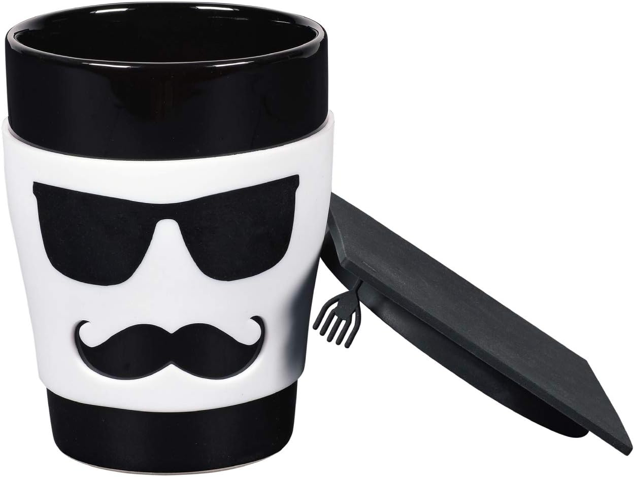 Enesco Our Name is Mud Graduation Male Travel Coffee Mug and Lid Set, 12 Ounce, Multicolor