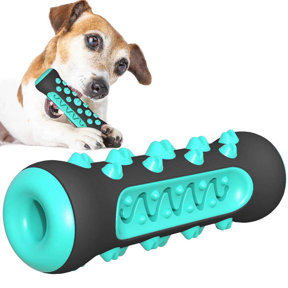 Dog Toys for Aggressive Chewers, Tough Toothbrush Puppy Chew Toy, Indestructible Rubber Toys for Pet Training, Teeth Cleaning, Playing and Chewing for Medium & Large Breeds (BlackBlue)