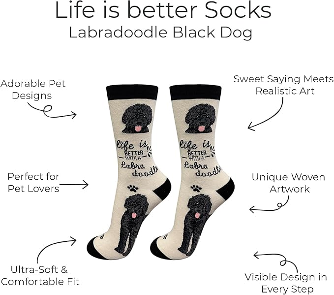 Dark Labradoodle Dog Lovers Socks - Crazy Pet Lover - Novelty Socks Funny Gifts for Dog Lovers - Cute Dog Pattern - Casual Crew Socks - One Size Fits most