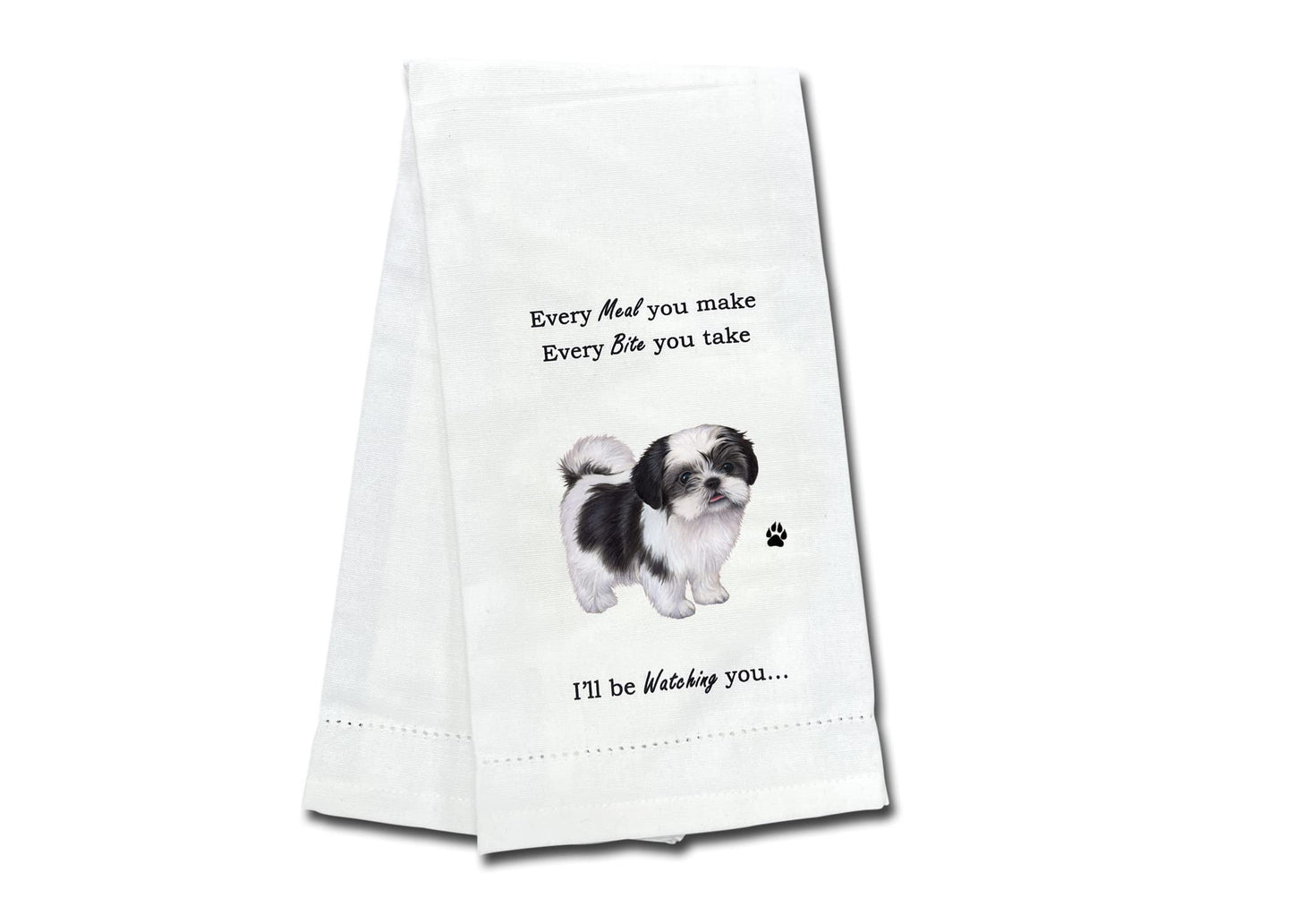 Black&White Shih Tzu Dog lovers Kitchen Towel Tea Towel- Soft Highly Absorbent - Reusable - Quick Drying - 100% Natural Cotton