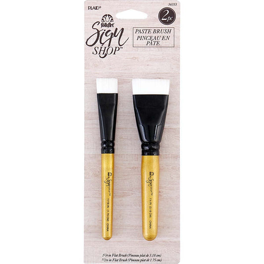 FolkArt ® Sign Shop™ Brush Set - Stencil Paste Brush Set, 2 pc 1-1/4” Flat and 11/16” Flat