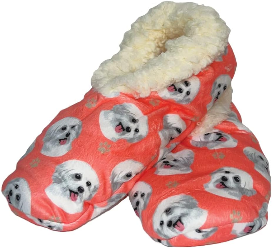 Maltese Dog Lovers Super Soft Slippers - Cozy House Slippers - Non Skid Bottom - One Size Fits Most - Sherpa slipper - Unisex Pet Lover Gifts