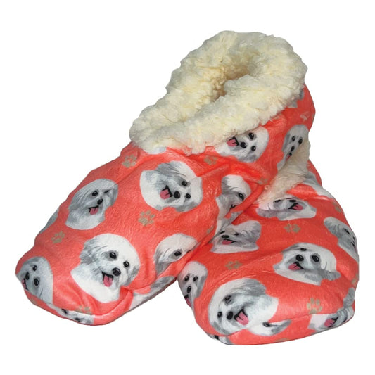 Maltese Dog Lovers Super Soft Slippers - Cozy House Slippers - Non Skid Bottom - One Size Fits Most - Sherpa slipper - Unisex Pet Lover Gifts