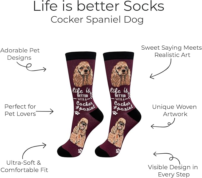 Cocker Spaniel Dog Lover Socks - All Season - One Size Fits Most - Unisex