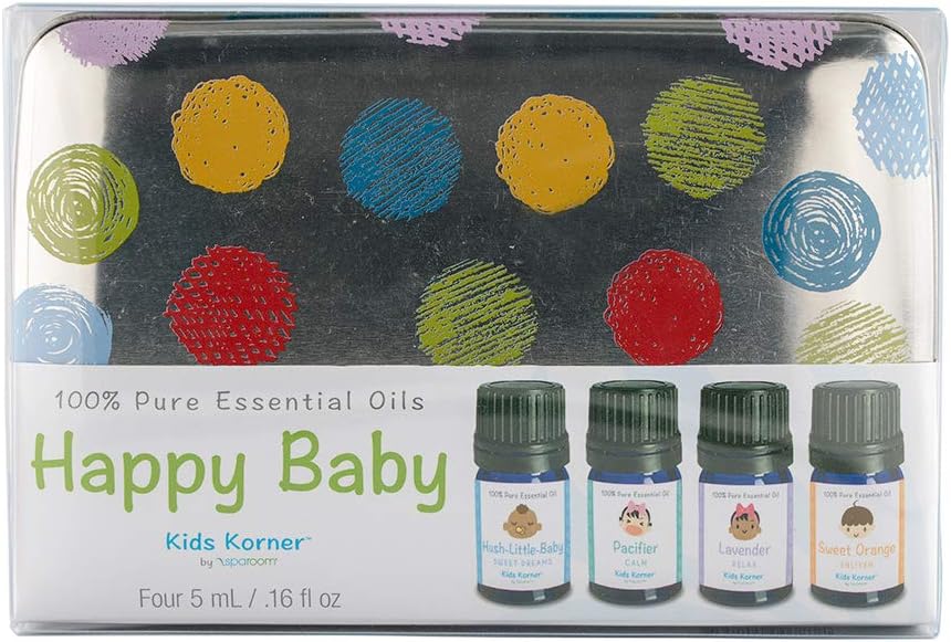 SpaRoom Happy Baby Essential Oil Gift Tin Set of 4, Lavender, Sweet Orange, Hush Little Baby and Pacifier Blend