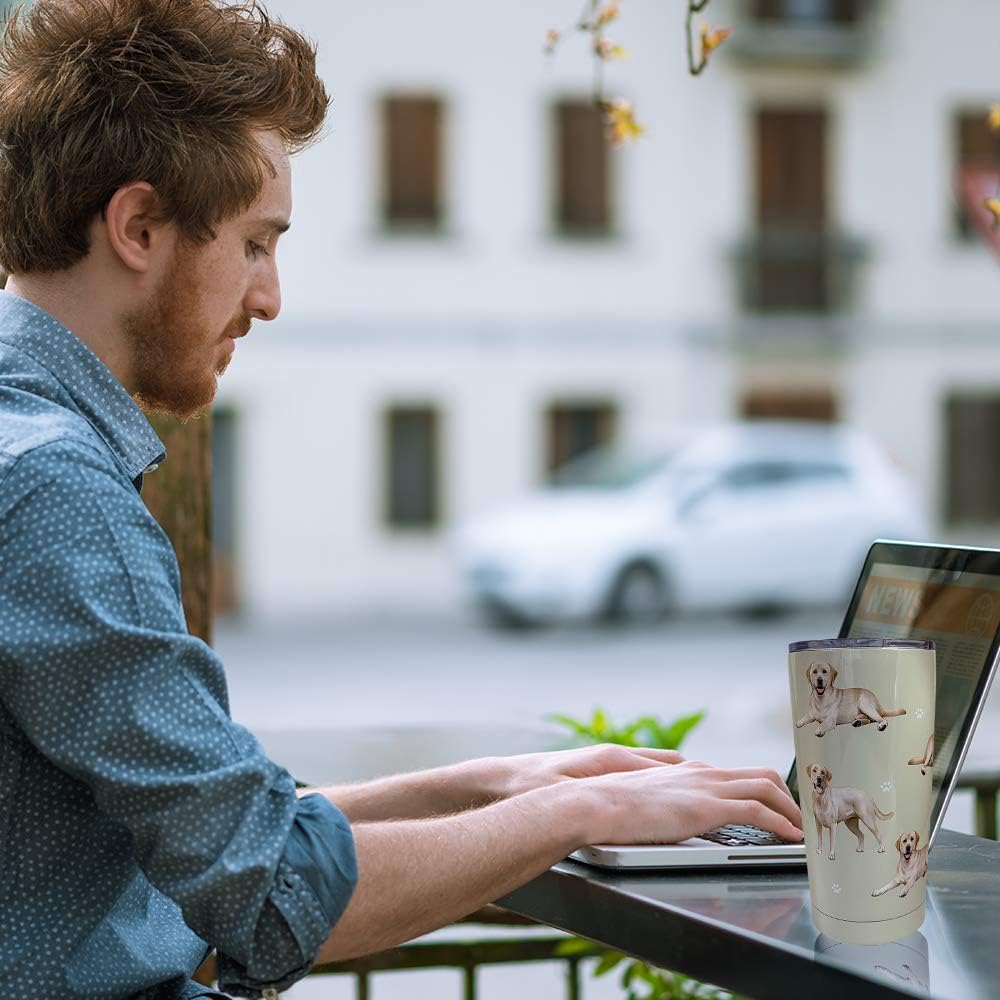 Yellow Labrador Dog Lovers 20 Oz . Stainless Steel, Vacuum Insulated Tumbler with Spill Proof Lid - 3D Print - Insulated Travel mug for Hot or Cold Drinks (Labrador Yellow Tumbler)